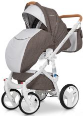 Детская коляска 2 в 1 Riko Brano Luxe 01 Mocca (белая кожа – коричневая ткань)